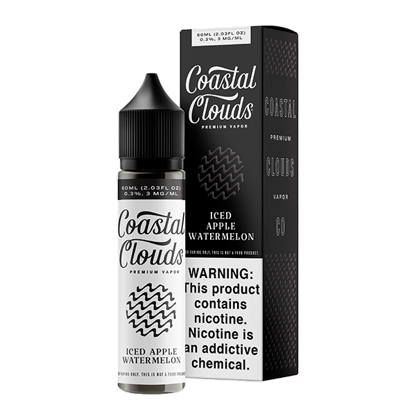 Coastal Clouds Iced Apple Watermelon 60mL bottle with a blend of apples, watermelon, and menthol.