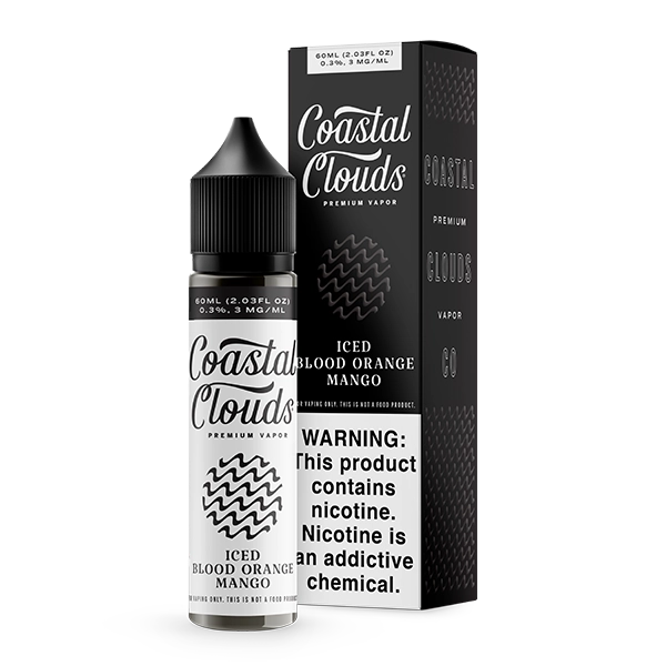 Coastal Clouds Iced Blood Orange Mango 60mL bottle with a blend of blood oranges, mangoes, and menthol.