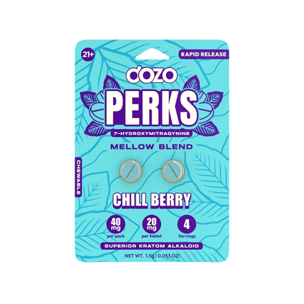 DOZO PERKS 7-HYDROXYMITRAGYNINE Kratom Capsules in Chill Berry flavor, 40mg (2 tablets)