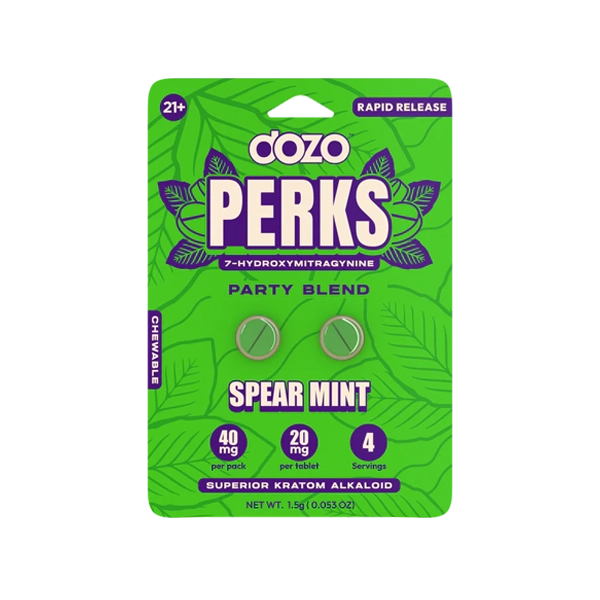 DOZO PERKS 7-HYDROXYMITRAGYNINE Kratom Capsules in Spearmint flavor, 40mg (2 tablets)