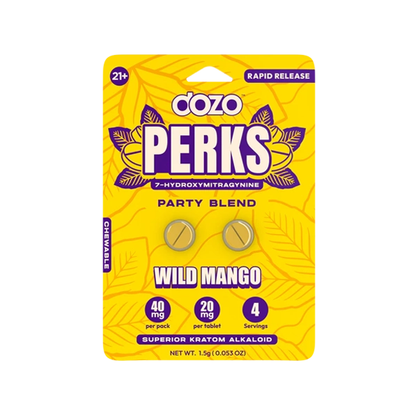 DOZO PERKS 7-HYDROXYMITRAGYNINE Kratom Capsules in Wild Mango flavor, 40mg (2 tablets)