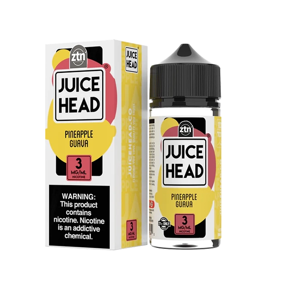 Juice Head Pineapple Guava e-liquid, a tropical blend of pineapple and guava flavors.