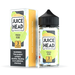 Juice Head Freeze Peach Pear e-liquid, a blend of peach and pear with a menthol chill in a 100ml bottle.