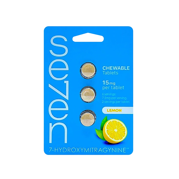 Se7en Kratom 7-Hydroxy 15mg Tablets (3ct) – Lemon flavor. Refreshing citrus-infused kratom tablets designed for relaxation, discomfort relief, and enhanced well-being.