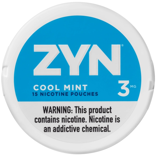 Image of a pack of ZYN Nicotine Pouches Cool Mint with the label showing ‘Cool Mint’ flavor and ‘30ml’ size.