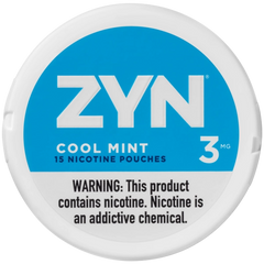 Image of a pack of ZYN Nicotine Pouches Cool Mint with the label showing ‘Cool Mint’ flavor and ‘30ml’ size.