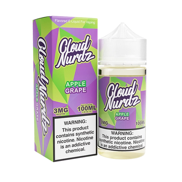 Bottle of Cloud Nurdz - Apple Grape 100mL E-Liquid with apples and grapes