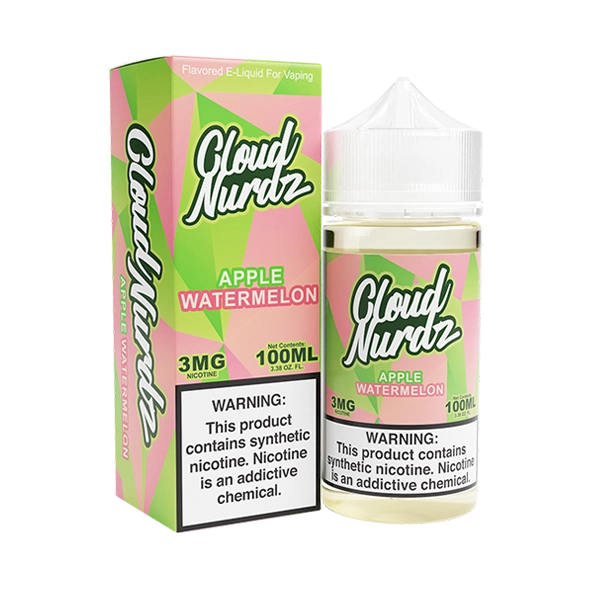 Bottle of Cloud Nurdz - Apple Watermelon 100mL E-Liquid with apples and watermelons