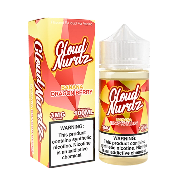 Bottle of Cloud Nurdz - Banana Dragon Berry 100mL E-Liquid with bananas, dragon fruit, and berries