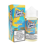 Bottle of Cloud Nurdz - Blue Raspberry Peach 100mL E-Liquid with blue raspberries and peaches