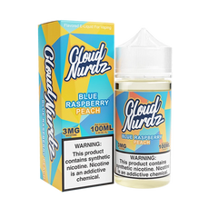 Bottle of Cloud Nurdz - Blue Raspberry Peach 100mL E-Liquid with blue raspberries and peaches