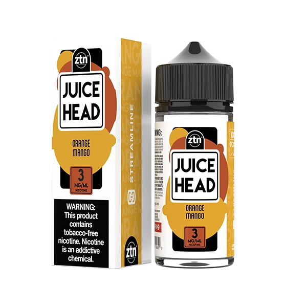 Juice Head Orange Mango e-liquid, a sweet and tangy flavor fusion in a 100ml bottle.