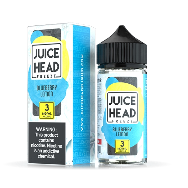 Juice Head Freeze Blueberry Lemon e-liquid, a refreshing mix of blueberry and lemon with a menthol twist.