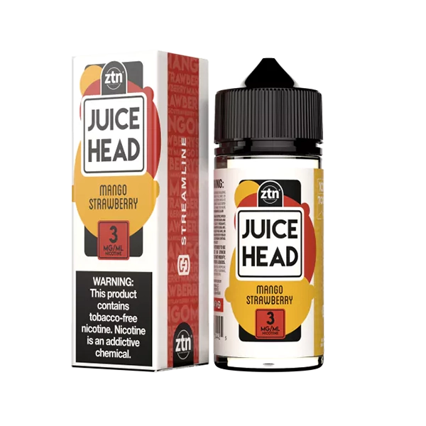 Juice Head Mango Strawberry e-liquid, a harmonious mix of mango and strawberry flavors.