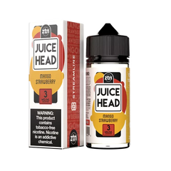 Juice Head Mango Strawberry e-liquid, a harmonious mix of mango and strawberry flavors.