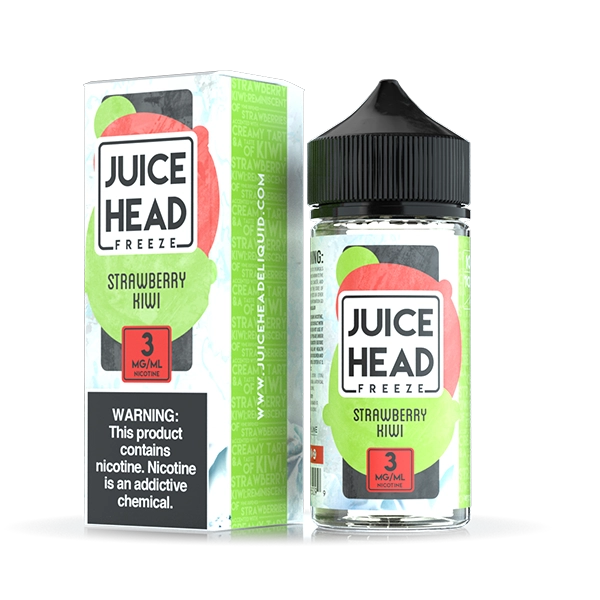 Juice Head Freeze Strawberry Kiwi e-liquid, a refreshing mix of strawberry and kiwi with a menthol twist.