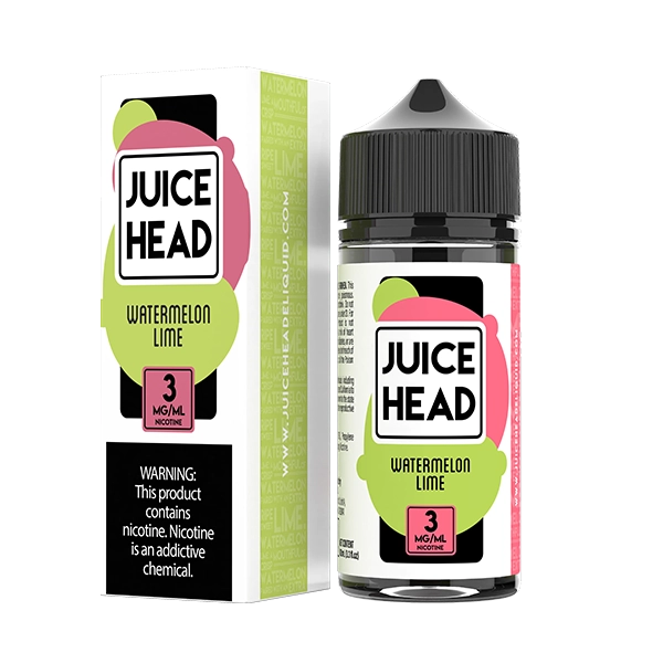 Juice Head Watermelon Lime e-liquid, a sweet and tart blend in a 100ml bottle.