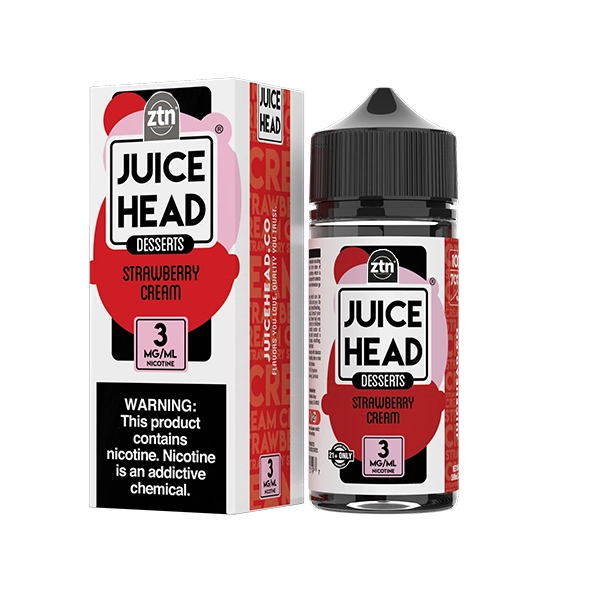 Juice Head Strawberry Cream e-liquid, a decadent blend of strawberry and cream flavors.