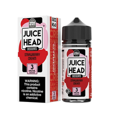 Juice Head Strawberry Cream e-liquid, a decadent blend of strawberry and cream flavors.