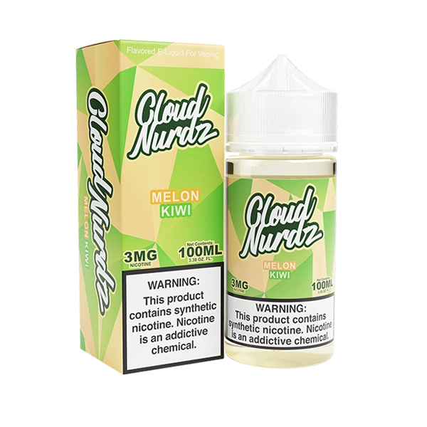 Bottle of Cloud Nurdz - Melon Kiwi 100mL E-Liquid with melons and kiwis