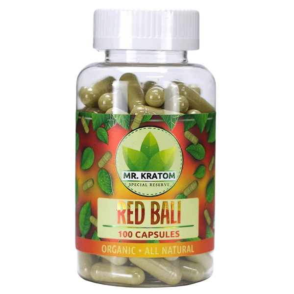 Mr. Kratom 100 Capsules – Red Bali Strain. A calming kratom strain ideal for relaxation, stress relief, and discomfort management.