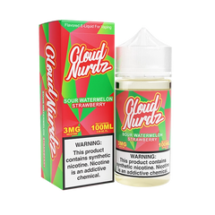 Bottle of Cloud Nurdz - Sour Watermelon Strawberry 100mL E-Liquid with watermelons and strawberries