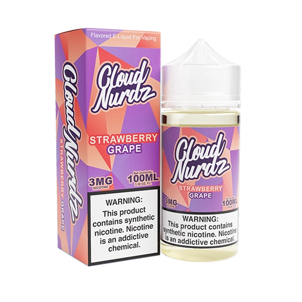 Bottle of Cloud Nurdz - Strawberry Grape 100mL E-Liquid with strawberries and grapes