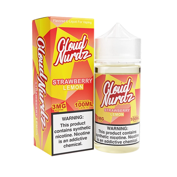 Bottle of Cloud Nurdz - Strawberry Lemon 100mL E-Liquid with strawberries and lemons