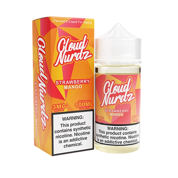 Bottle of Cloud Nurdz - Strawberry Mango 100mL E-Liquid with strawberries and mangoes