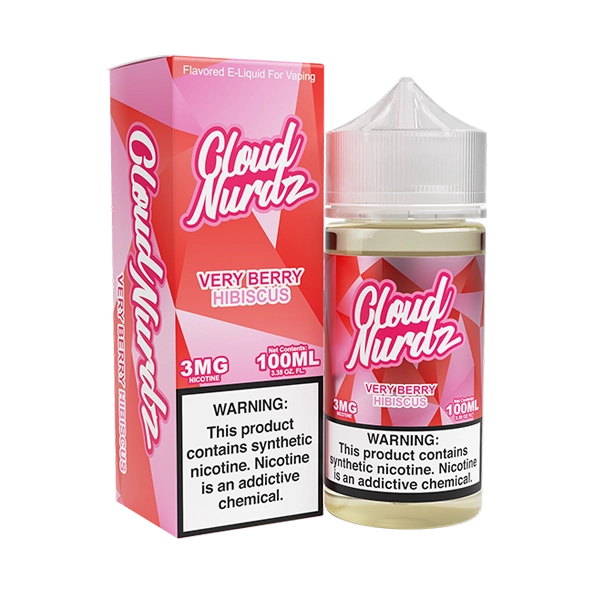 Bottle of Cloud Nurdz - Very Berry Hibiscus 100mL E-Liquid with berries and hibiscus flowers